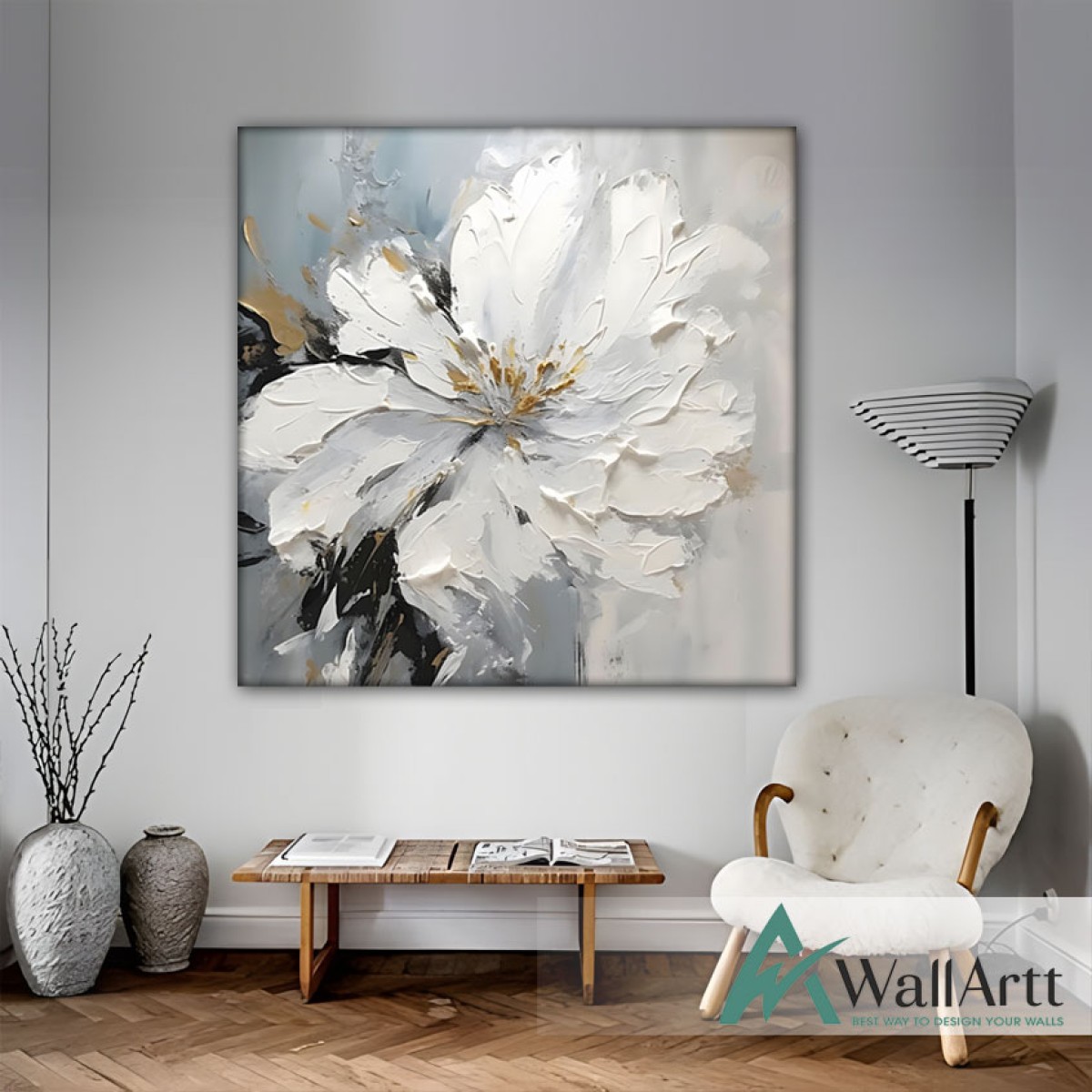 Big White Flower III 3d Heavy Textured Partial Oil Painting